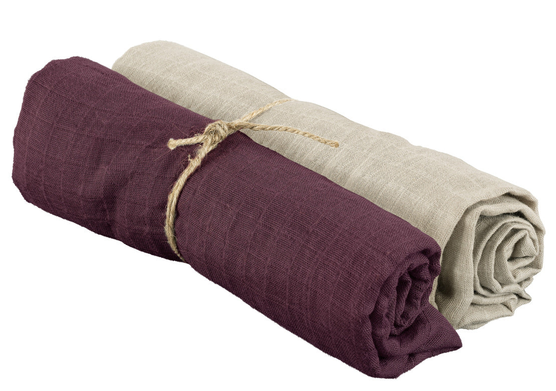 Muslinwrap 70x70 Sand/Plommon, 2 Pack